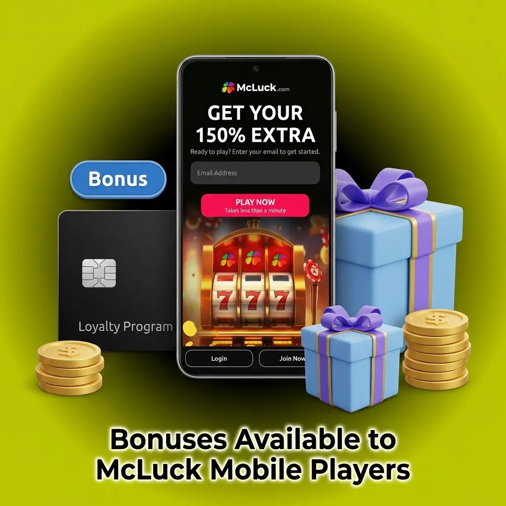 McLuck mobile app bonuses screen showing GC 7500 and SC 2.5 welcome offer with promotions tab visible