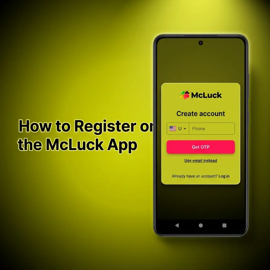McLuck app registration screen showing Sign Up form with email, password, and personal details fields for new users